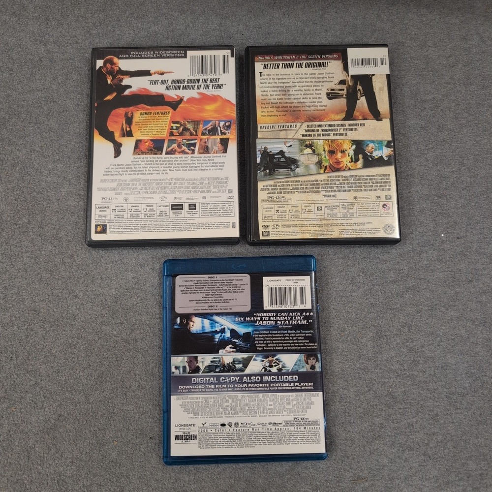 The Transporter Trilogy Jason Statham 1 2 DVD 3 Blu-ray Action Movie Lot - Picture 2 of 2